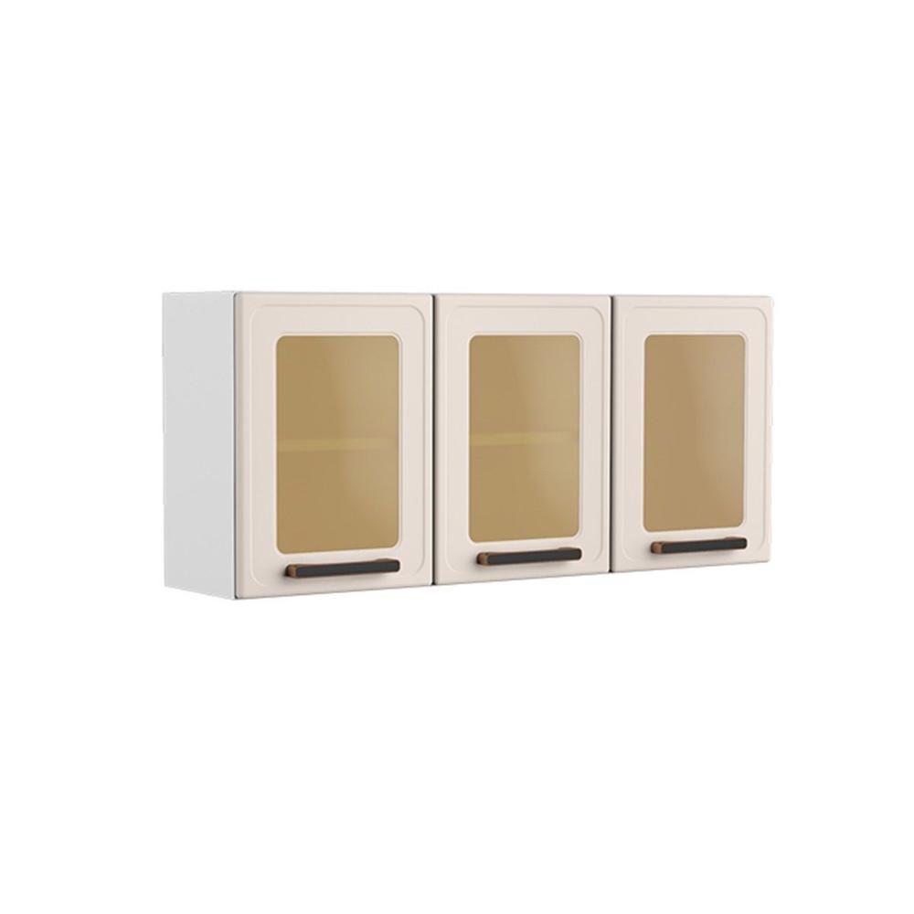 Armário Aéreo p/ Cozinha Origens 7009 3 Portas c/Vidro 120cm Branco/Areia - Bertolini - 1