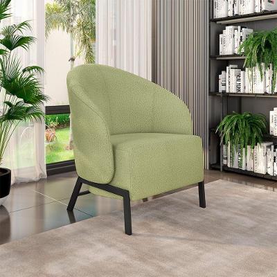 Poltrona Decorativa Kenya G33 para Sala de Estar Bouclê Preto-verde com Pés em Ferro Gran Belo