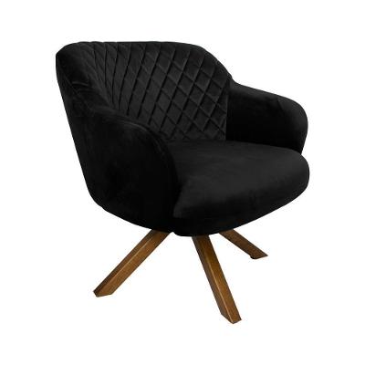 Poltrona Decorativa Kitana G15 Giratória Veludo Preto com Pés Madeira Gran Belo