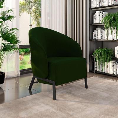 Poltrona Decorativa Kenya G33 Sala de Estar em Veludo Preto-verde com Pés em Ferro Gran Belo