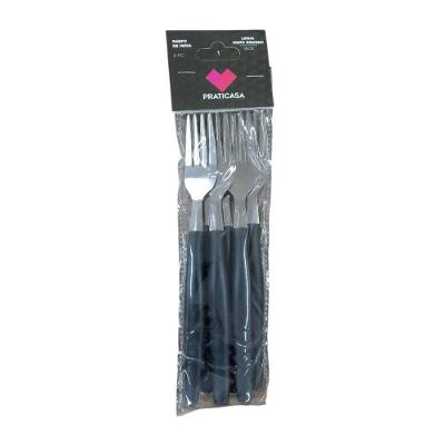 Kit 6 Garfos de Mesa Inox Linha Mato Grosso Inox e Polipropileno Preta Praticasa