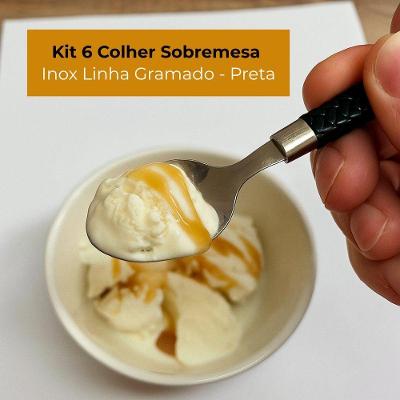 Kit 6 Colher de Sobremesa Linha Gramado Inox e Polipropileno Aço Inox Polido Preta Praticasa