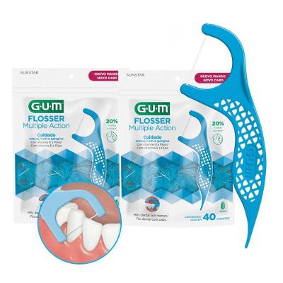 Kit Fio Dental com Haste Gum Flosser Multiple Action para Gengivas Sensíveis 80 Unidades