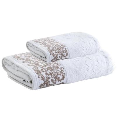 Jogo de Toalhas Banho e Rosto Jacquard Medalhão 2 Peças Branco Corttex