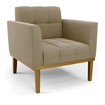 Poltrona Decorativa Karen Suede Nude com Pés Fixos em Madeira Castanho Gran Belo