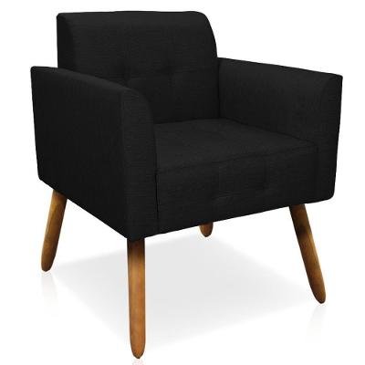 Poltrona Decorativa Karen G19 Pés Palito em Linho Preto para Sala de Estar Gran Belo