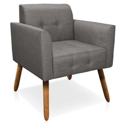 Poltrona Decorativa Karen Pés Palito Linho Grafite G19 para Sala de Estar Gran Belo