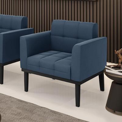 Poltrona Decorativa Karen Suede Azul Marinho com Pés em Madeira Gran Belo