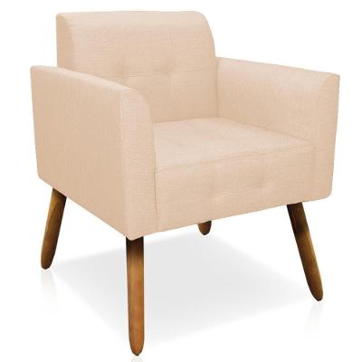 Poltrona Decorativa Karen G19 em Linho Bege com Pés Palito para Sala de Estar Gran Belo
