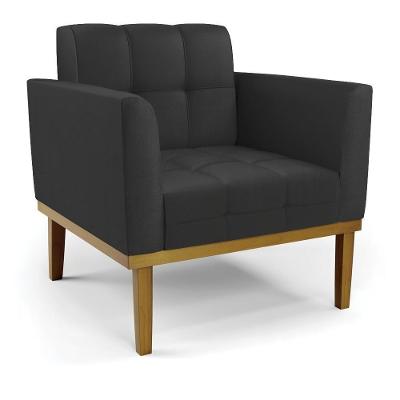 Poltrona Decorativa Karen G19 Couro Sintético Pu Preto com Pés Fixos em Madeira Castanho Gran Belo