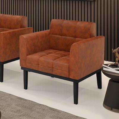 Poltrona Decorativa Karen G19 Corino Espuma D-23 Preto Pu Nozes Gran Belo