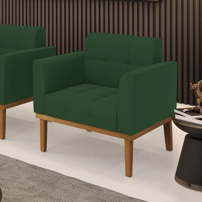 Poltrona Decorativa Karen em Veludo Verde Esmeralda com Pés de Madeira Castanho Gran Belo