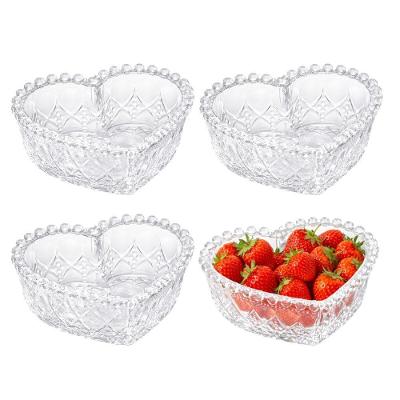 Jogo 4 Bowl de Vidro Porta Objetos Coração 290ml para Mesa Transparente Lyor
