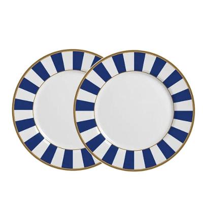 Jogo 2 Pratos de Sobremesa Stripe 20cm Cerâmica Listrada Azul Alleanza