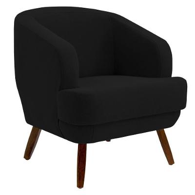 Poltrona Decorativa Jericó G15 Veludo Preto com Pés Palito para Sala de Estar Gran Belo