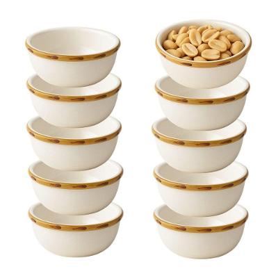 Jogo 10 Mini Bowl Molheira 100ML de Cerâmica com Borda de Bambu para Molhos Branco Cerâmica Scalla