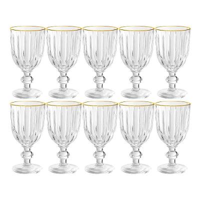 Jogo 10 Taças Melina Premium para Água Vidro Borda Dourada 260ML Transparente Hauskraft