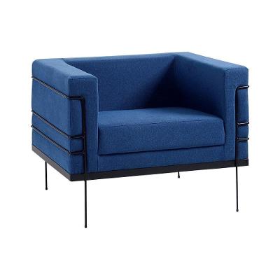 Poltrona Decorativa Jeanneret-Gris G17 Linho Azul Marinho para Sala de Estar Gran Belo
