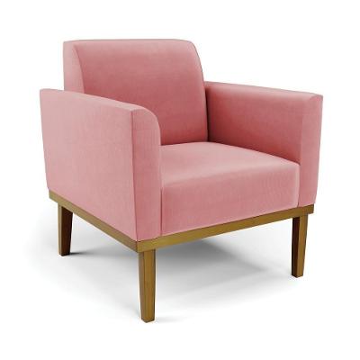 Poltrona Decorativa Isabella Suede Rose G19 com Espuma D-23 e Pés em Madeira Gran Belo