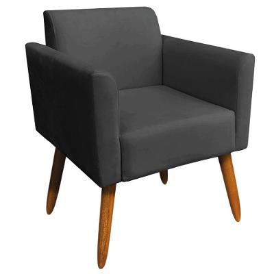 Poltrona Decorativa Isabella Suede Preto com Pés Palito Madeira para Sala de Estar Gran Belo