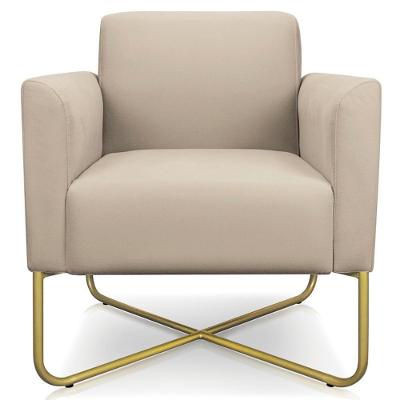 Poltrona Decorativa Isabella Suede Bege Dourado Base X para Sala de Estar Gran Belo