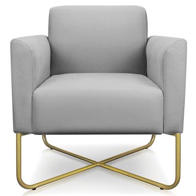 Poltrona Decorativa Isabella Suede Cinza e Dourado Base X para Sala de Estar Gran Belo