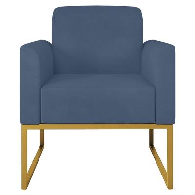 Poltrona Decorativa Isabella Suede Azul Marinho e Dourado para Sala Gran Belo