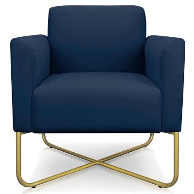 Poltrona Decorativa Isabella Suede Azul Marinho e Dourado Base X Gran Belo