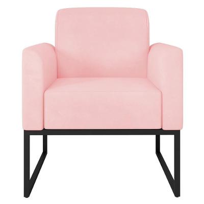Poltrona Decorativa Isabella G19 Suede Rosa Bebê Preto para Sala de Estar Gran Belo
