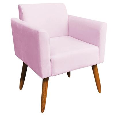 Poltrona Decorativa Isabella G19 Suede Rosa Bebê com Pés Palito de Madeira Gran Belo