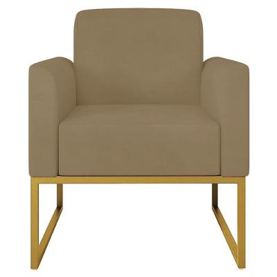 Poltrona Decorativa Isabella G19 Suede Nude Dourado para Sala de Estar Gran Belo