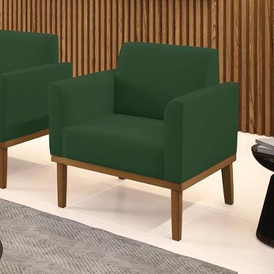 Poltrona Decorativa Isabella Pés Fixo Madeira Castanho Veludo Verde Esmeralda G19 Gran Belo