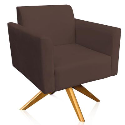 Poltrona Decorativa Isabella G19 Suede Marrom com Base Giratória em Madeira Gran Belo
