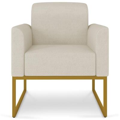 Poltrona Decorativa Isabella G19 Linho Bege Dourado Base Industrial Gran Belo