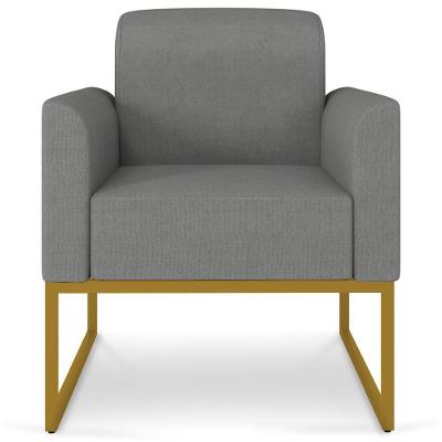 Poltrona Decorativa Isabella G19 Linho Grafite Dourado Base Industrial para Sala Gran Belo