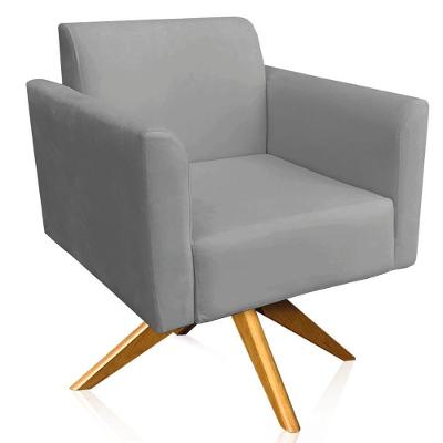 Poltrona Decorativa Isabella G19 Giratória Suede Grafite com Base Madeira Gran Belo