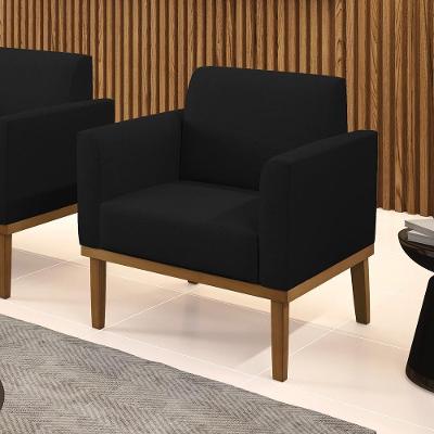 Poltrona Decorativa Isabella G19 em Linho Preto com Espuma D-23 para Sala de Estar Gran Belo