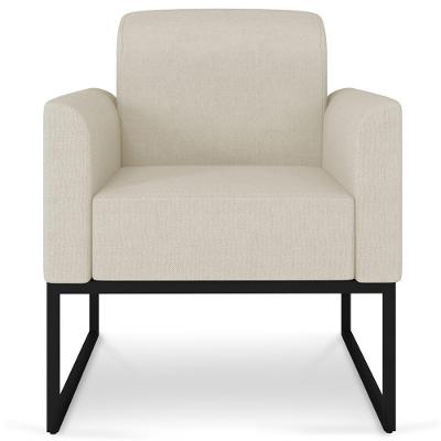 Poltrona Decorativa Isabella G19 em Linho Bege Preto com Base Industrial Gran Belo