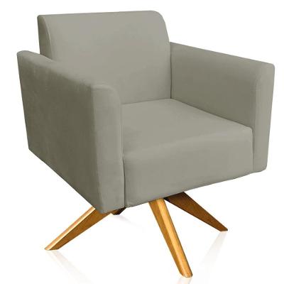Poltrona Decorativa Isabella em Suede Nude com Base Giratória de Madeira Gran Belo