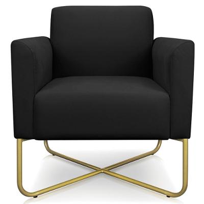 Poltrona Decorativa Isabella Base X Suede Preto Dourado G19 para Sala Gran Belo