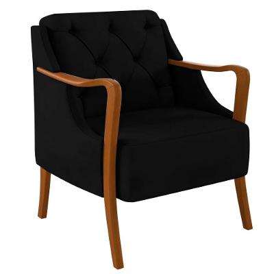 Poltrona Decorativa Hand Veludo Preto G45 com Pés Palito Confortável Gran Belo