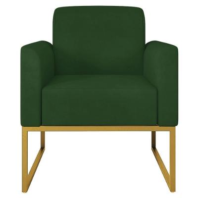 Poltrona Decorativa Isabella Base Industrial Estofada Suede Verde Dourado Gran Belo
