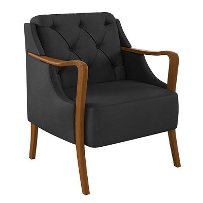 Poltrona Decorativa Hand Pu Preto G45 Couro Sintético com Braços em Madeira Gran Belo