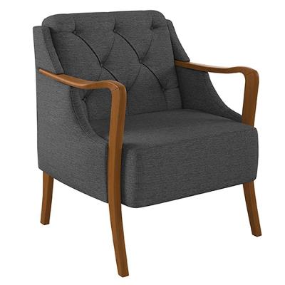 Poltrona Decorativa Hand Linho Chumbo G45 com Braços em Madeira para Sala Gran Belo
