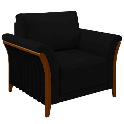 Poltrona Decorativa G45 Pés em Madeira Veludo Preto Gran Belo