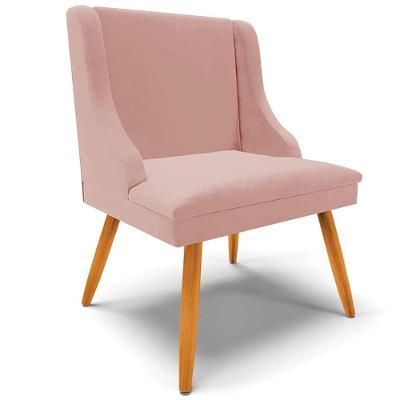 Poltrona Decorativa Firenze Veludo Rosê Natural com Pés Palito de Madeira Gran Belo