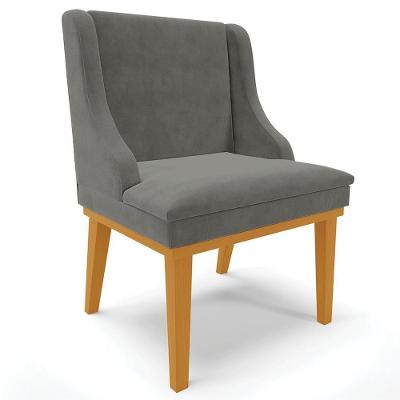 Poltrona Decorativa Firenze Suede Grafite e Madeira Castanho para Sala de Estar Gran Belo