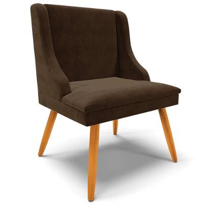 Poltrona Decorativa Firenze Suede com Pés Palito de Madeira Marrom Natural Gran Belo