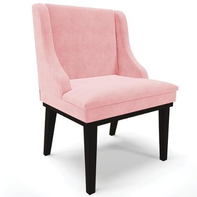 Poltrona Decorativa Firenze G19 Suede Base Fixa de Madeira Rosa Bebê Preto Gran Belo