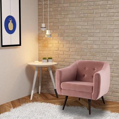 Poltrona Decorativa Cuddle G17 Sala de Estar Veludo Rosa com Botonê e Pés Palito Gran Belo